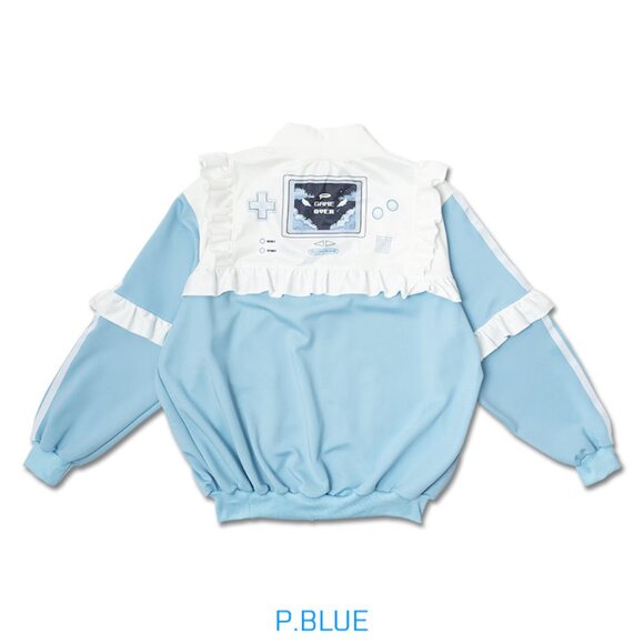 NEW ACDC Rag - Game Over Frill Pastel Blue Jersey Oversized Jacket - Picture 2 of 9